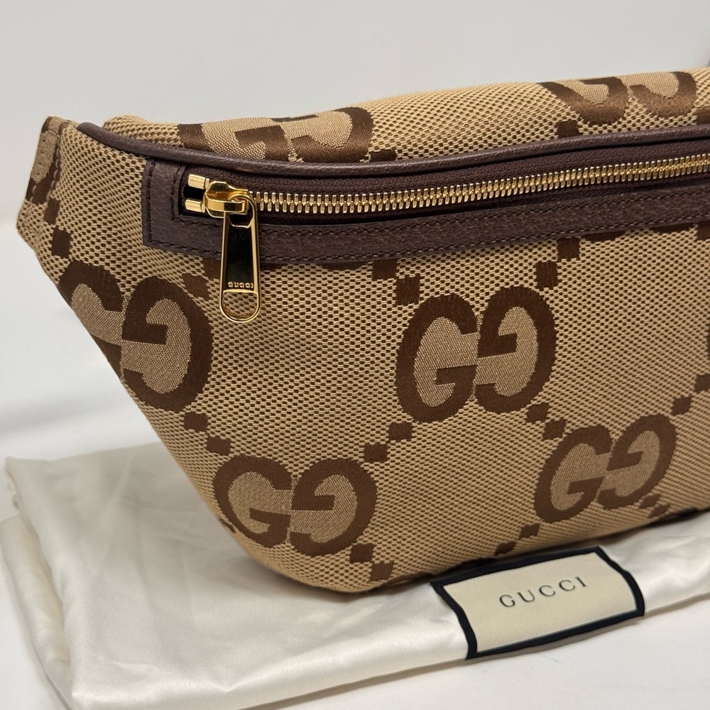 💯Authentic GUCCI Monogram Jumbo GG Textured Dollar Calf Skin Web Belt/Body Bag - Picture 4 of 11